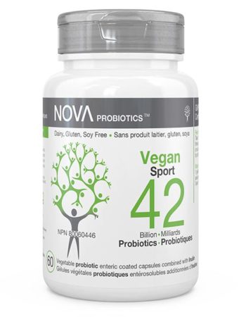 Compléments Alimentaires. Probiotiques Sans Produit Laitier. VEGAN Sport - NOVA Probiotics. 42 Milliards d'UFC par capsule entérosoluble pour accélérer la récupération et stimuler l'immunité.