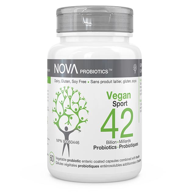 Supplément Probiotique Sans Produit Laitier. VEGAN Sport - NOVA Probiotics. 42 Milliards d'UFC par capsule entérosoluble pour accélérer la récupération et stimuler l'immunité.